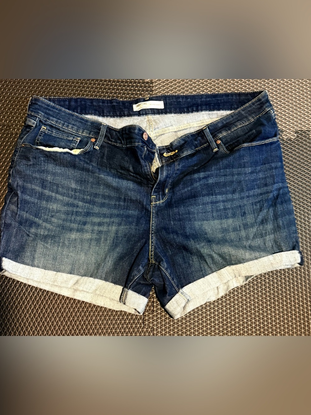 Signature by Levi Strauss Dark Blue Rolled Cuff Denim Shorts